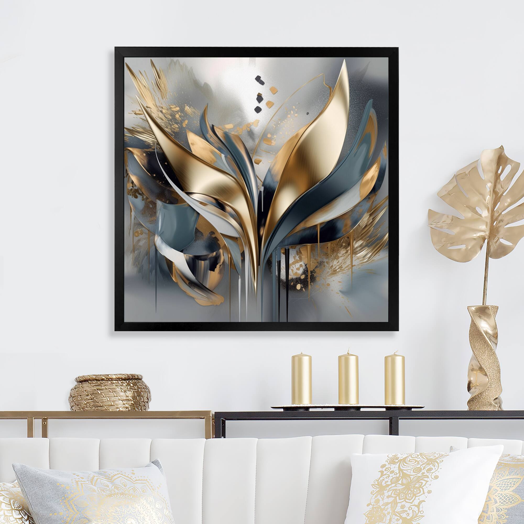 Designart "Abstract Shapes And Lines Iv" Abstract Marble Framed Canvas Print